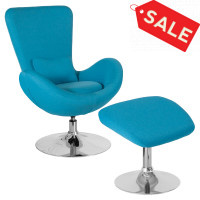Flash Furniture CH-162430-CO-AQ-FAB-GG Egg Series Aqua Fabric Side Reception Chair with Ottoman 